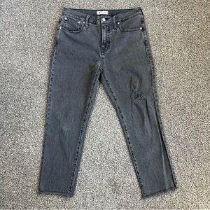 Madewell Dark Gray Perfect Vintage Distressed Raw Hem Straight Leg Jeans, 28P